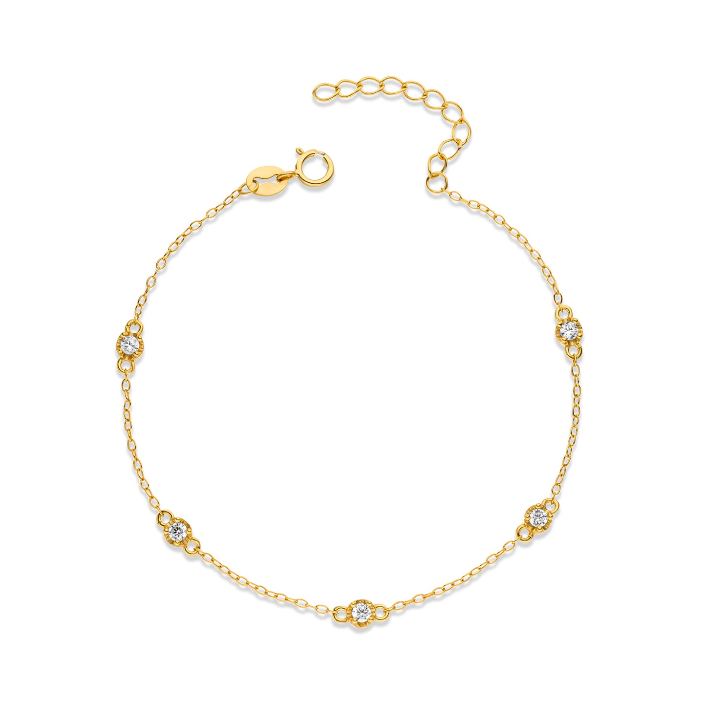 Gold bracelet with diamond accents on a white background
